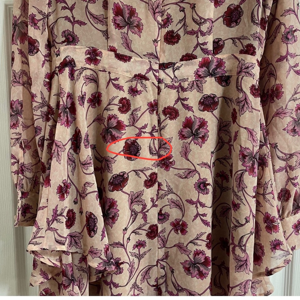 For Love and Lemons Floral Mesh Ruffle Agnes Mini Dress Pink Burgundy Sleeve L - Picture 7 of 16